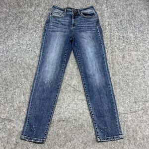 Judy Blue Jeans Womens 5 27 Blue Boyfriend Fit Mid Rise Distressed Denim Stretch